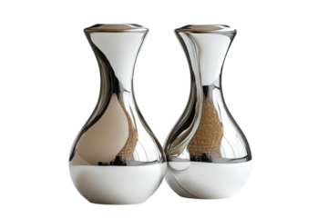 Elegant mirrored silver vases modern home decor stylish duo reflecting light sleek design captivating curves
