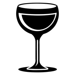 Elegant Wine Glass Silhouette Vector: Filled Liquid, Isolated on Transparent Background