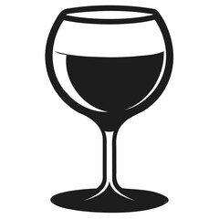 Elegant Wine Glass Silhouette Vector: Filled Liquid, Isolated on Transparent Background