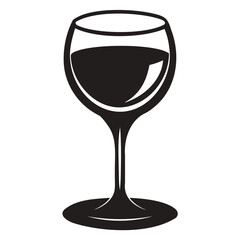 Minimalist Wine Glass Silhouette Illustration: Clean Black Design on Transparent Background