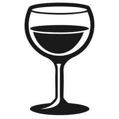 Minimalist Wine Glass Silhouette Illustration: Clean Black Design on Transparent Background