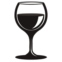 Elegant Wine Glass Silhouette Vector: Filled Liquid, Isolated on Transparent Background