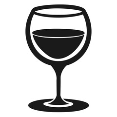 Black silhouette illustration of a wine glass filled with liquid, with clean lines and a minimalist design isolated on transparent background