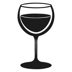 Black silhouette illustration of a wine glass filled with liquid, with clean lines and a minimalist design isolated on transparent background