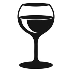Black silhouette illustration of a wine glass filled with liquid, with clean lines and a minimalist design isolated on transparent background