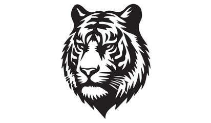 Set of tiger head illustrations in black and white. Tiger head design on white background