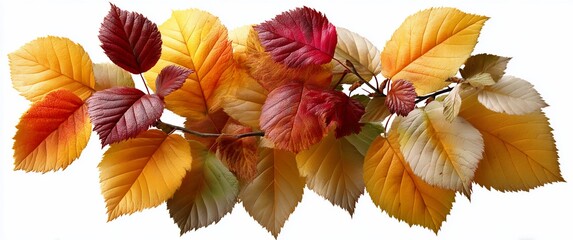 Obraz premium Autumnal branch with vibrant leaves in red, orange, and yellow hues