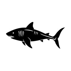 Naklejka premium tiger shark icon, tiger shark silhouette vector illustration-simple silhouette illustration of tiger shark, perfect for tiger shark logos and icons