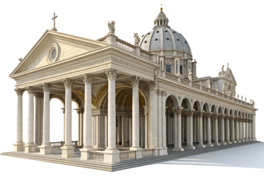 colonnade of the cathedral 3d rendering isolated on white background