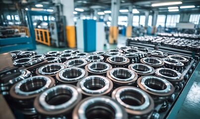 Ball bearings stacked in a modern industrial factory ,
