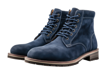 Stylish navy blue suede lace up boots perfect for fall featuring a rugged outsole and detailed stitching against a black