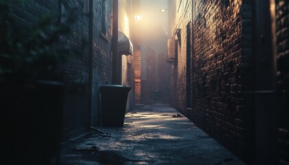 Foggy alleyway shrouded in mystery.