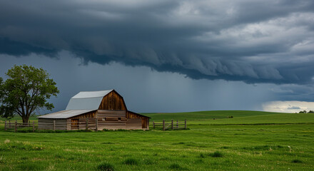 Stormy Skies over a Rural Barn
