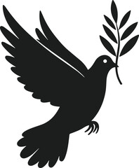Dove with Olive Branch Silhouette – Peace Symbol Vector Illustration