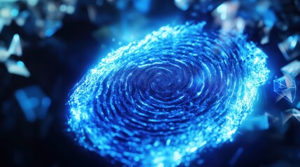 Glowing Blue Fingerprint, Digital Security, Abstract Background, Cybersecurity Concept