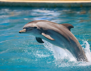 Dolphin jumping out of the water in a pool