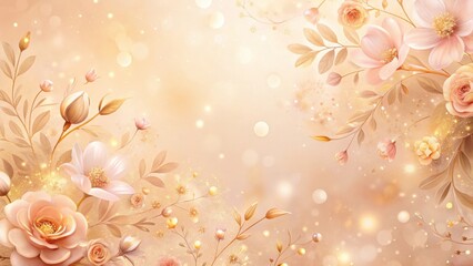 Soft peach gradient background with delicate flowers and gold glitter, creating a romantic and elegant atmosphere , feminine style, floral patterns