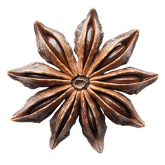 Star Anise Spice Macro: A close-up, highly detailed shot showcases the intricate, star-shaped form of a single star anise, revealing its rich, earthy tones and textured surface.