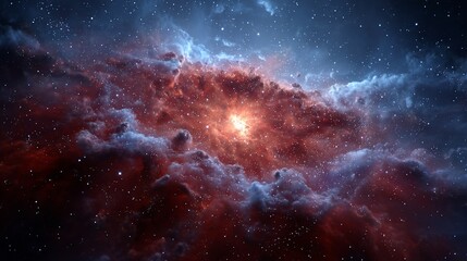 Obraz premium Cosmic nebula; vibrant red, blue gases, bright core