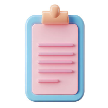 3D icon of a pastel clipboard with a pink document, symbolizing tasks, lists, or financial planning.