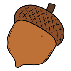 Hand drawn cartoon brown acorn on white background. © Павел Костенко