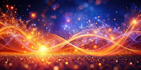 Vibrant orange sparks dance in the darkness of a mystical abstract background with swirling shapes and deep blues and purples , sparkles, abstract background