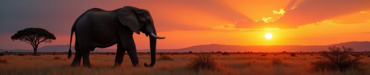 Obraz premium Elderly elephant naps against ancient baobab, sunset , animal photography, africa wildlife, grey