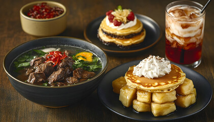 Breakfast Dishes On Wooden Table