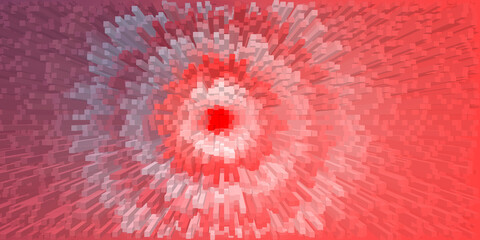 A 3D abstract explosion of rectangular blocks radiates from a red center, forming a dynamic spiral pattern with red and blue tones, creating a sense of depth and movement.

