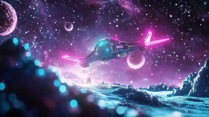 Naklejka premium Futuristic Spacecraft in Galaxy