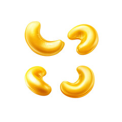 Four Golden Cashew Nuts in a Cross Pattern, Isolated on Transparent Background