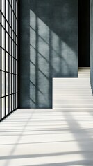 Modern Minimalist Interior with White Staircase and Large Window
