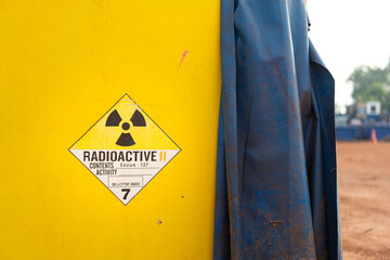 Radioactive material containment box with Cesium-37 caution sign. Hazard material for industrial...