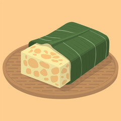 Vector illustration of traditional Indonesian tempe wrapped in banana leaf