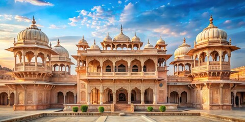 Royal Indian palace with pastel colors and intricate stone carvings, monument, ancient,  monument, ancient