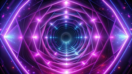 Fototapeta premium Mysterious purple vortex with swirling geometric shapes and neon lights in a dark space, purple, vortex, purple