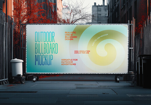 Urban Alley Billboard Mockup &ndash; Realistic Outdoor Advertising Banner in Narrow City Street with Artistic Color Grading and High-Resolution Branding Display