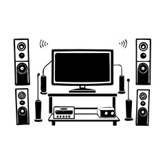 home theater system icon, home theater system silhouette vector illustration-simple silhouette illustration of home theater system, perfect for home theater system logos and icons
