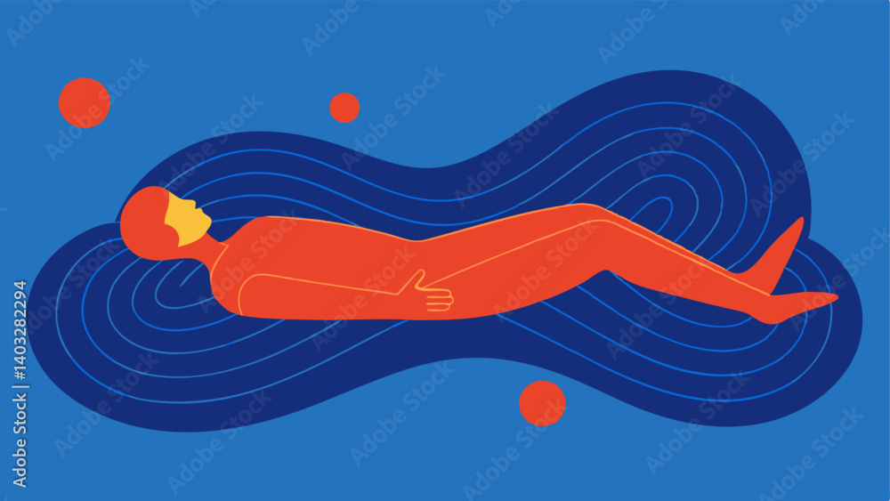 Poster relaxation wave gentle wave patterns surrounding a person lying down symbolizing the soothing effect