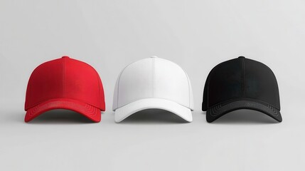 Blank white, black and red baseball cap mockup template isolated, clipping path.