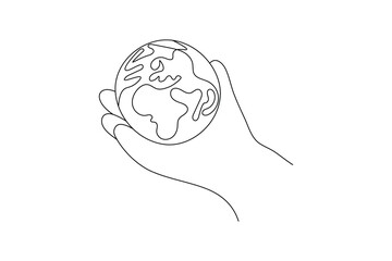 Globe of the Earth one line art planet minimalist design on white background hand drawn vector illustration
