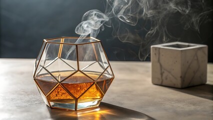 Geometric glass whiskey decanter, Amber liquid