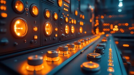 Retro control panel with glowing orange lights