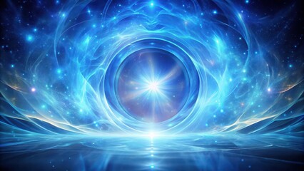 Ethereal glow emanates from a shimmering portal amidst swirling mystical blue hues, as if drawn by an otherworldly energy, magical portal, cosmic veil