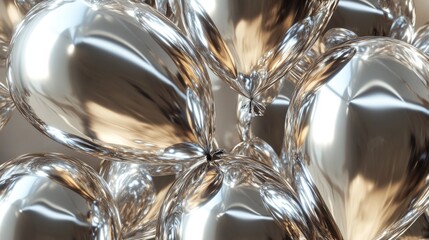 Cluster of shiny, metallic balloons, reflecting light