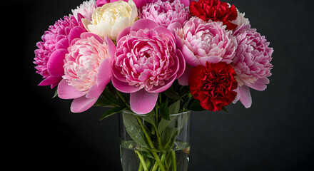 Beautiful Pink And Red Peonies Bouquet In Vase