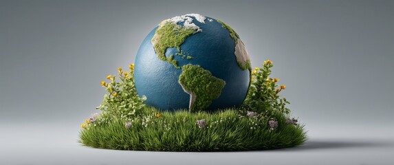 Lush greenery surrounds a globe, symbolizing environmental preservation