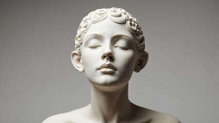 Sculpture of Woman with Eyes Closed in Peace and Meditation