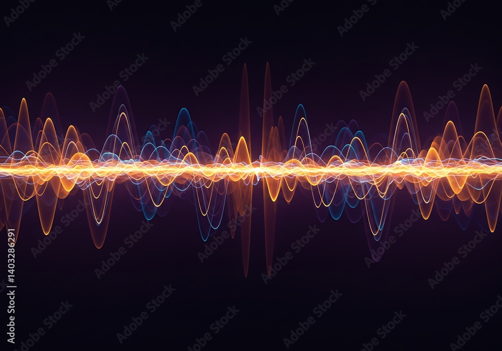 Poster abstract waveform visual representation with orange and blue line oscillations