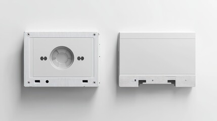 Obraz premium Blank white label and case of Cassette Tape on isolated background.